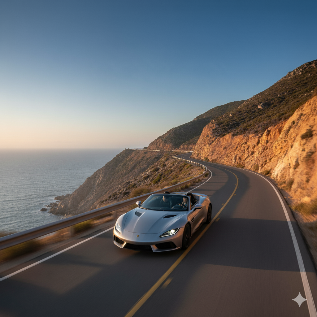 [Imagem de uma estrada panorâmica com um carro]